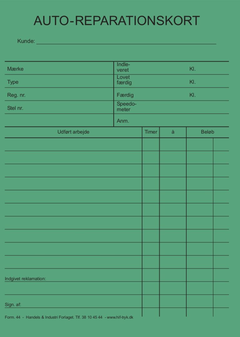 F44 auto-reparationskort